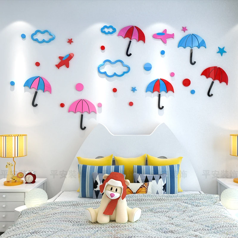 3D акриловые наклейки на стену с мультяшным зонтом красочные настенные украшения