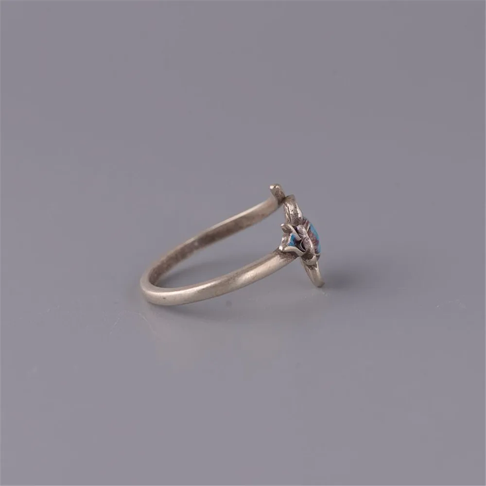 

HFANCYW Retro S925 Sterling Silver Enameling Craft Ring Exquisite Female Open Size Blue Lotus Ring Fine Silver Jewelry Dropship