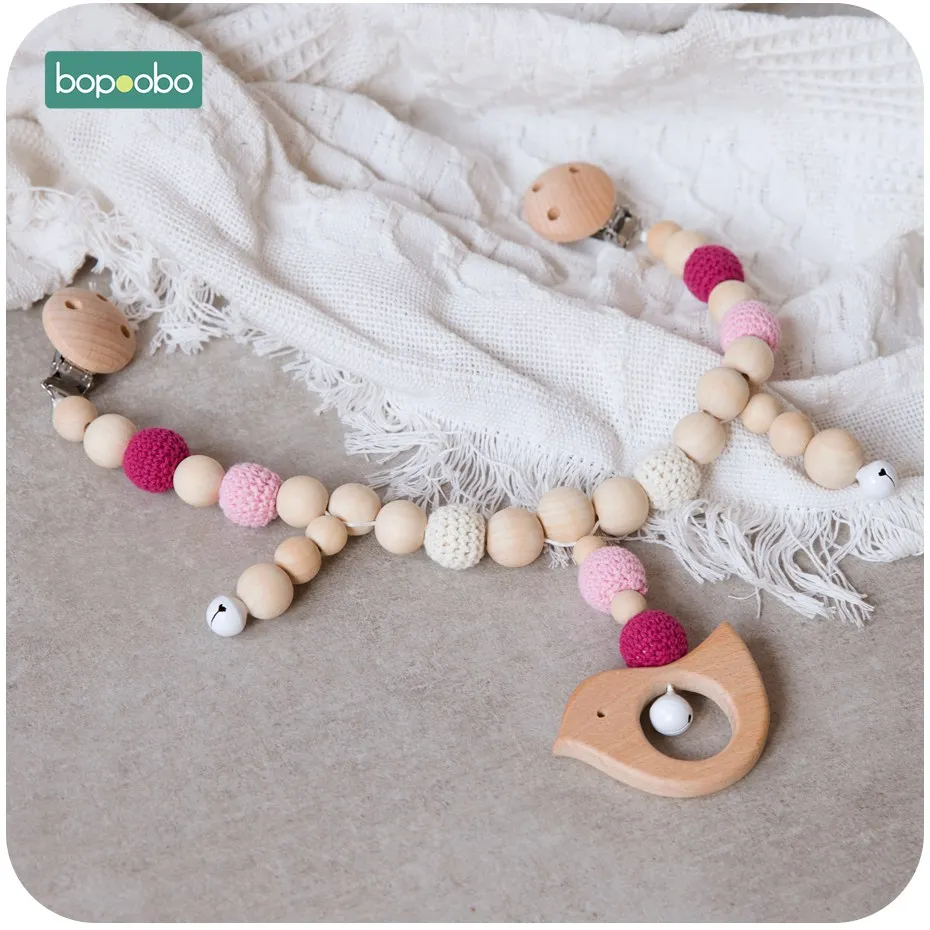 Bopoobo 1PC Baby Rattle Crochet Beads Infant Toys Crib Mobile Bed Bell Toy Pram Cart Chain Wood Elephant Stroller Mobile Newborn