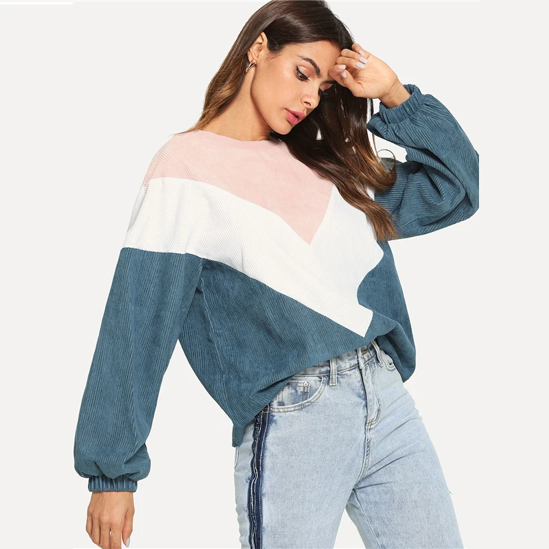 Dotfashion, цветная толстовка с рукавом Бишопа и шевроном, Женская Повседневная Весенняя Осенняя разноцветная Толстовка с длинным рукавом, пуловеры
