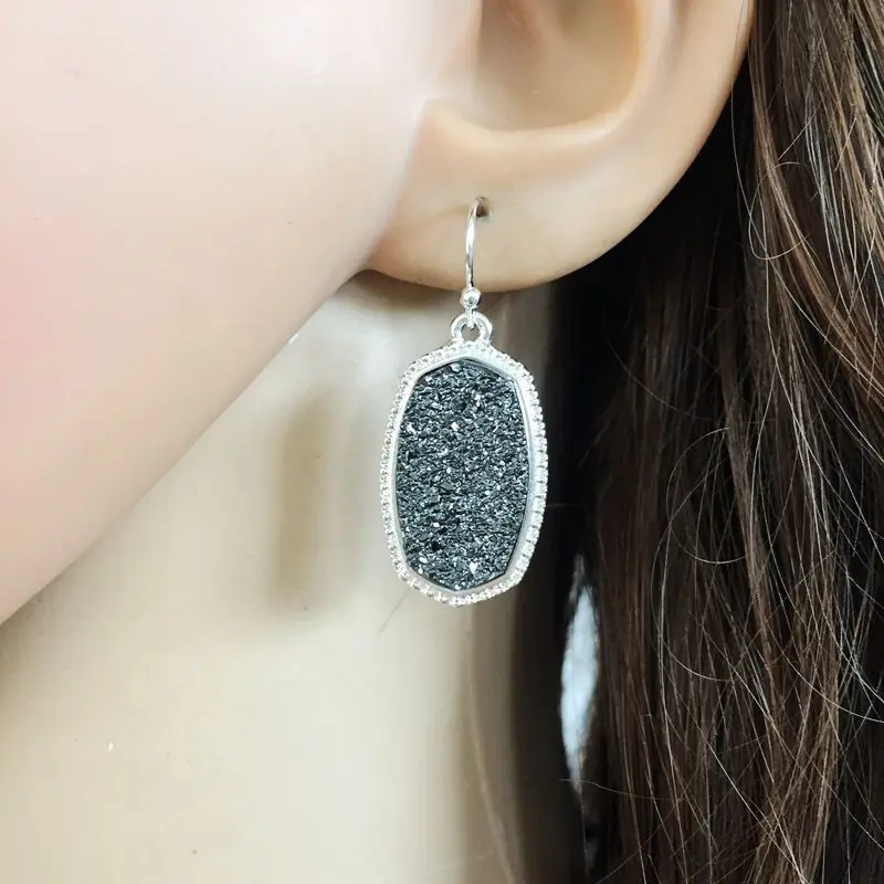 Deep Gray YJX030 6 пара Красочные Druzy камень мини Drusy овальные серьги потрясающие Chic себе Мини Jewelry осень новое поступление - Окраска металла: Deep Gray