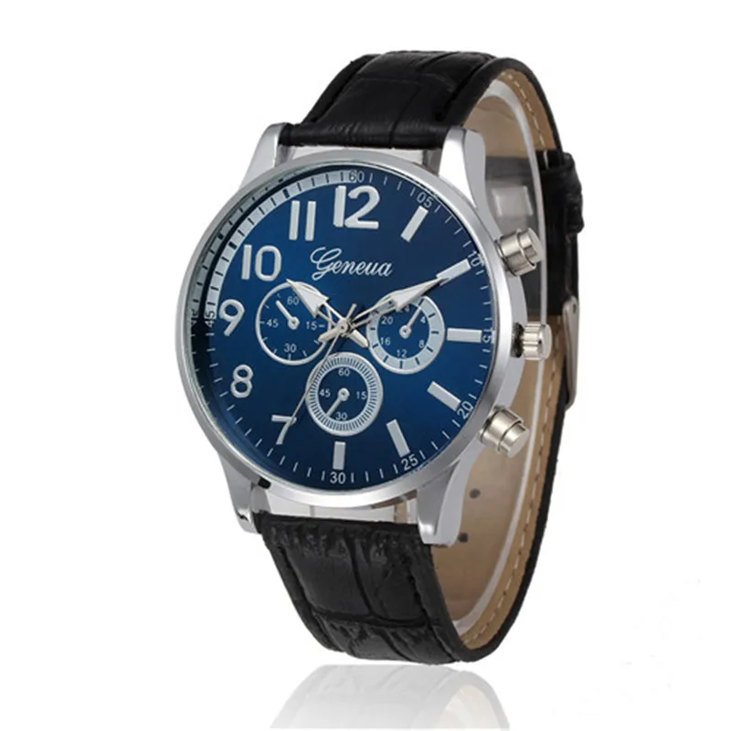 

2020 New Stylish Blue Ray Men Wrist Watch Faux Leather Watchband Luxury Quartz Casual Clock Relogio Masculino