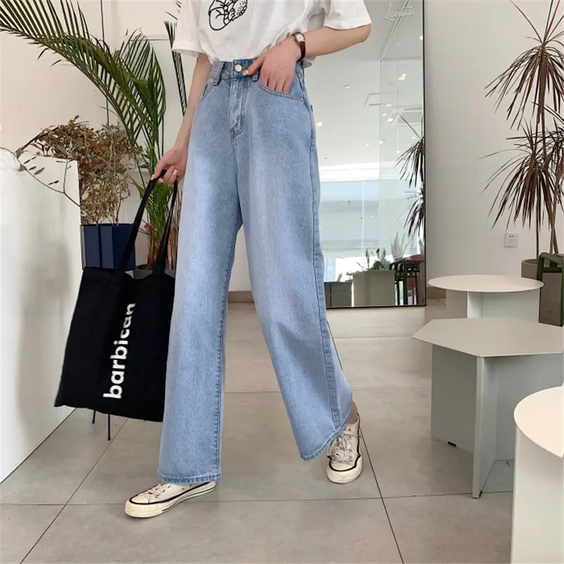 Женские свободные джинсы HziriP однотонные с высокой талией и широкими штанинами 2