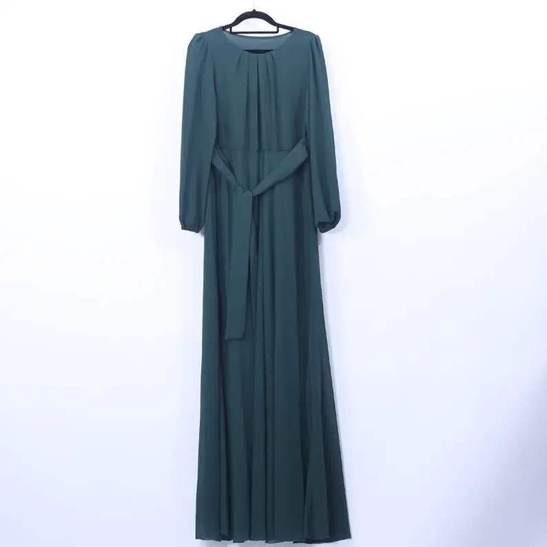Dark green dress Шифоновая абайя Дубай мусульманский хиджаб платье кафтан турецкая исламская одежда джилбаб Femme Musulman Абая для женщин Кафтан платья - Цвет: Dark green dress