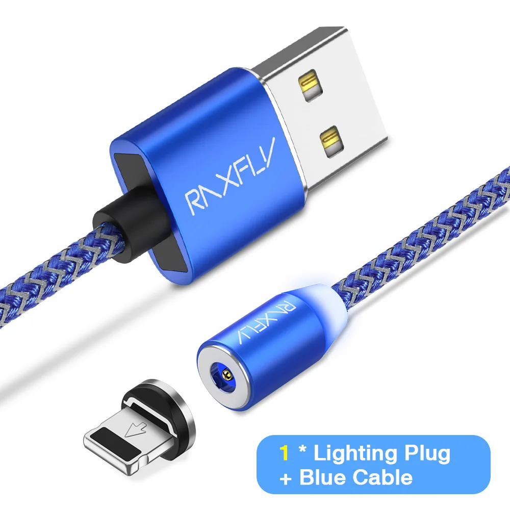 1 Plug Blue Cable RAXFLY Магнитный зарядный кабель Lightning для iPhone X XS 8 плюс магнит Зарядное устройство USB кабель с разъемом микро-USB типа C для One Plus 6 магнитные зарядки магнитная зарядка магнитный кабель зарядка на магните - Цвет: 1 Plug Blue Cable