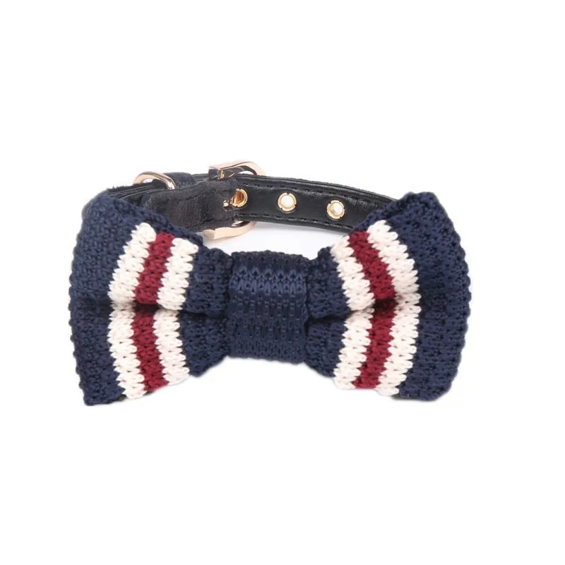 blue Bowknot Ошейник для собак, ошейник для питомцев, бант для кошек, жемчуг, нейлон, кожа, персонализированный ремешок для шеи для маленьких, средних, Перро, Шпиц, чихуахуа, Тедди - Цвет: blue Bowknot