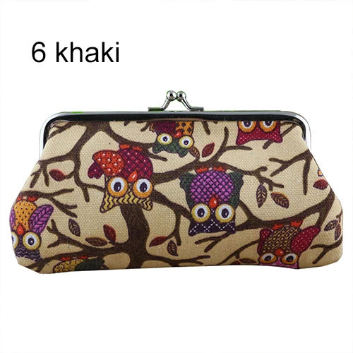 Khaki Женский милый мультяшный Кошелек для монет, сумка для телефона, чехол, кошелек для ключей, сумка для карт, Сова на ветке, с рисунком, на застежке, Carteira 5QT8 - Цвет: Khaki