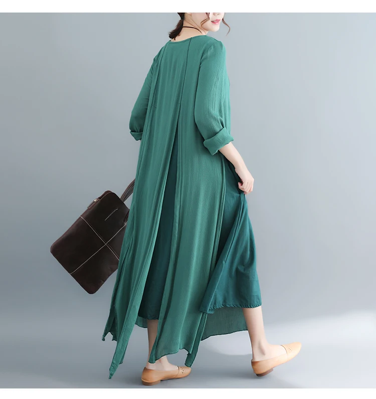 DIMANAF, женские длинные платья, хлопок, лен, элегантные, для девушек, Vestidos, осень размера плюс, женская одежда, свободное, соединенное, винтажное платье