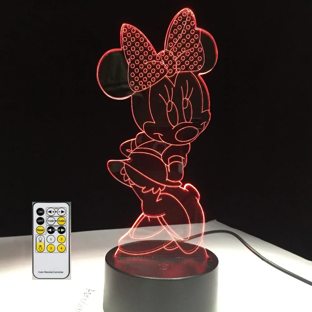 Мультфильм Минни Мышь 3D светодио дный гамма ночник 7 цветов Change настольная настольный USB лампа для детей Рождественский подарок новинка дома декор