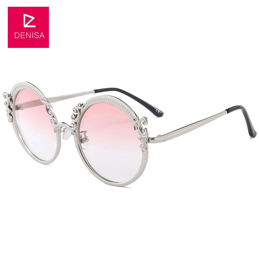 Silver Pink DENISA, модные круглые солнцезащитные очки в стиле стимпанк, для женщин и мужчин, Золотая оправа, Винтажные Солнцезащитные очки для женщин, UV400, lunette de soleil femme G18430 - Цвет линз: Silver Pink