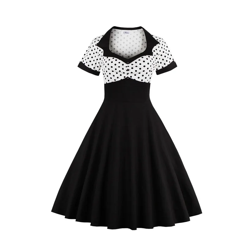 Женское винтажное платье в стиле ретро rockabilly sukienka с коротким рукавом 50s лоскутное