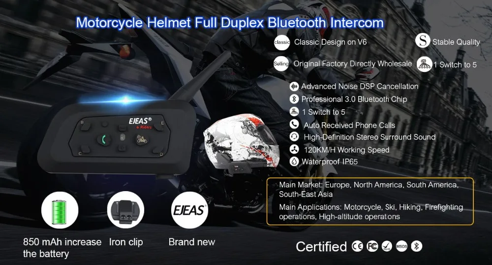 Ejeas 2PCE 1200m мотоциклетный шлем длительное время ожидания стабильный Мото Bluetooth мотоциклетное переговорное устройство Мото шлем Bluetooth гарнитура