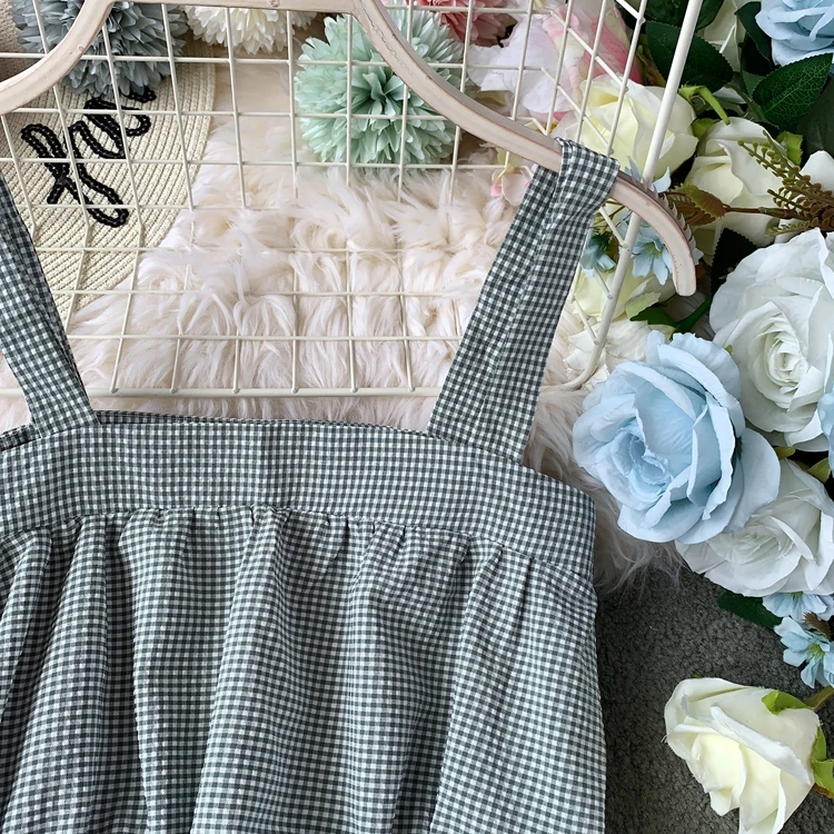 ALPHALMODA/ летний укороченный топ+ юбка трапециевидной формы, женский милый комплект из 2 предметов, куртка и юбка в клетку с высокой талией