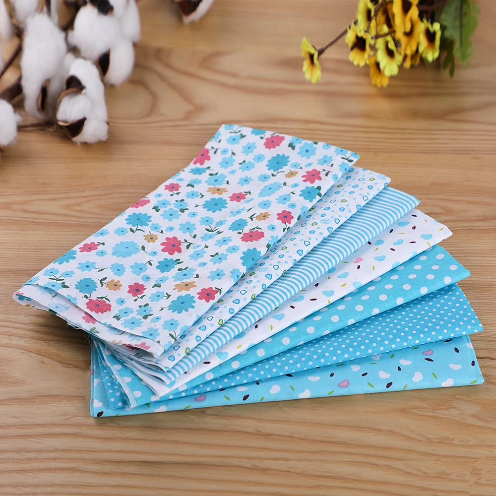 7PCs blue 25x25cm 7 шт., 50X50 см, хлопковая ткань, квадраты, набор лоскутов, предварительно вырезанное одеяло, квадраты для поделок, ручная работа, Лоскутная Ткань, сумка, рукоделие, лоскуты - Цвет: 7PCs blue 25x25cm