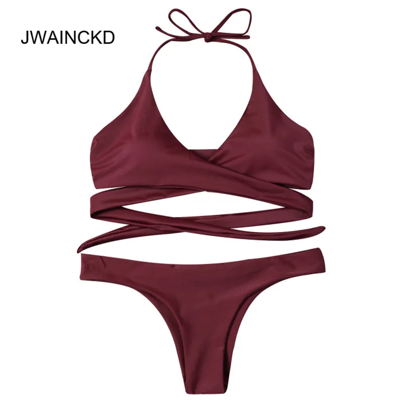

2018 Push-Up Bikinis Sexy Bandage Design Halter Bikini Swimsuit Women Low Waist Women Swimwear Swimming Suit Brazilian Biquini