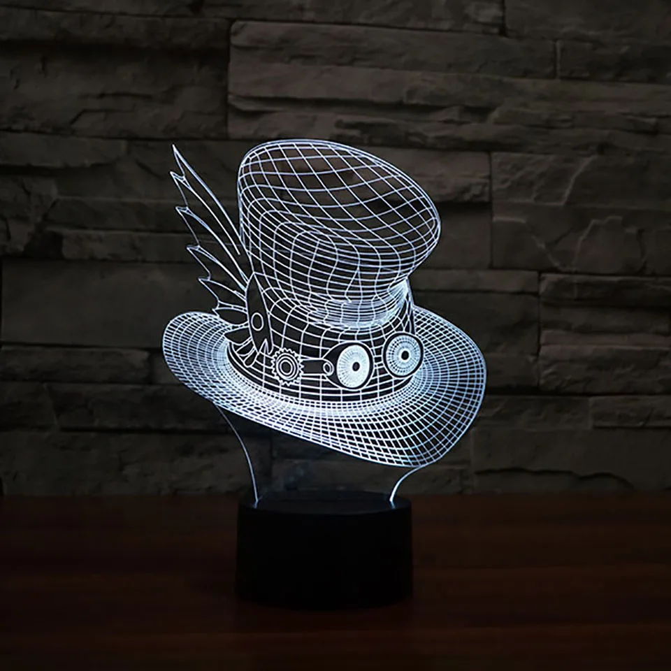 3D видение Led творческий с принтом большие глаза шляпа настольная лампа Usb 7 цветов