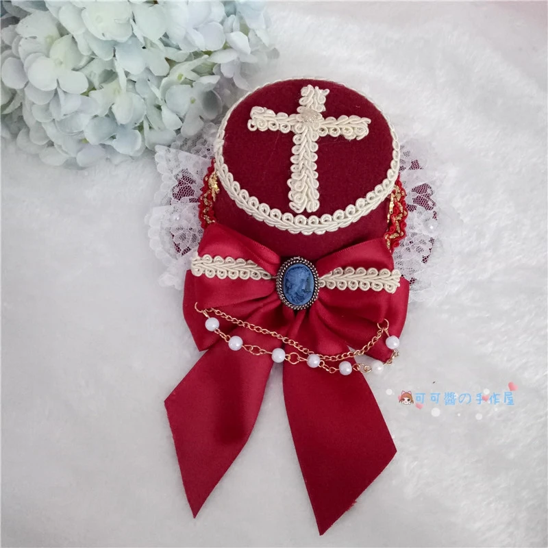 Головной убор в стиле &quotЛолита&quot красное вино детская мягкая шапка для девочек