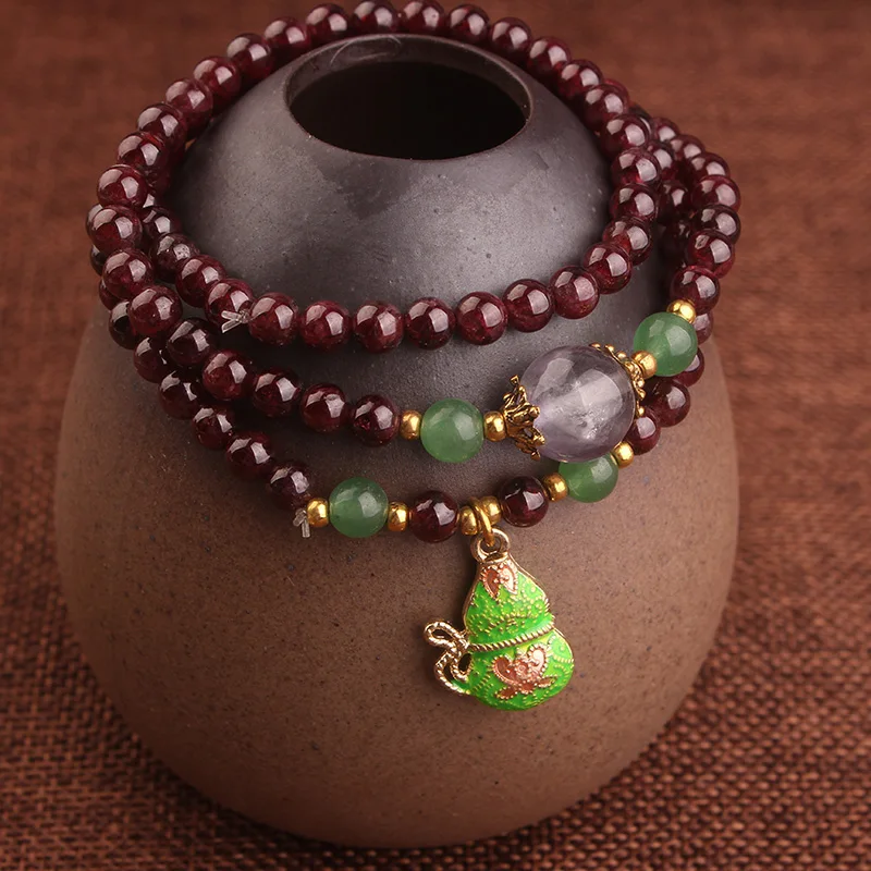 Браслет с подвеской из натурального граната сумка Будды зеленого цвета браслет