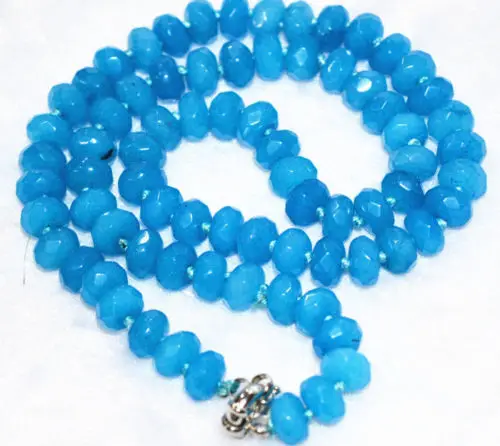 

5x8mm blue Brazilian Aquamarine Faceted Gem Abacus Beads Necklace 18" wholesale Fine real Natural Gems stone High-quality