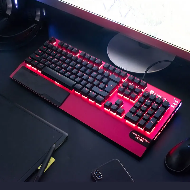 Оригинальная K100 USB Проводная игровая механическая клавиатура для PUBG e-sports клавиатура черный/синий переключатель большая подставка для запястья - Цвет: model 2