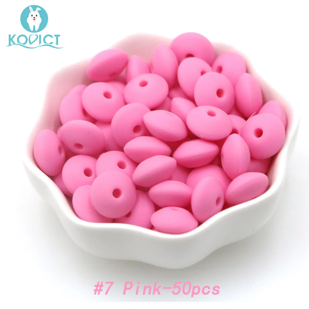 NO.7 50pcs Kovict 50 шт./лот Детские чечевицы, силиконовые бусины, чечевица, 12 мм, детский прорезыватель, сделай сам, пустышка, зажим на цепочке - Цвет: NO.7 50pcs