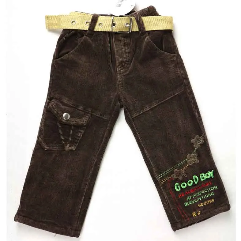 

12M Baby Trousers Winter boy letters Embroidered Stainless Buttons Thicken Warm Fleece Children Velvet Capris MH0214