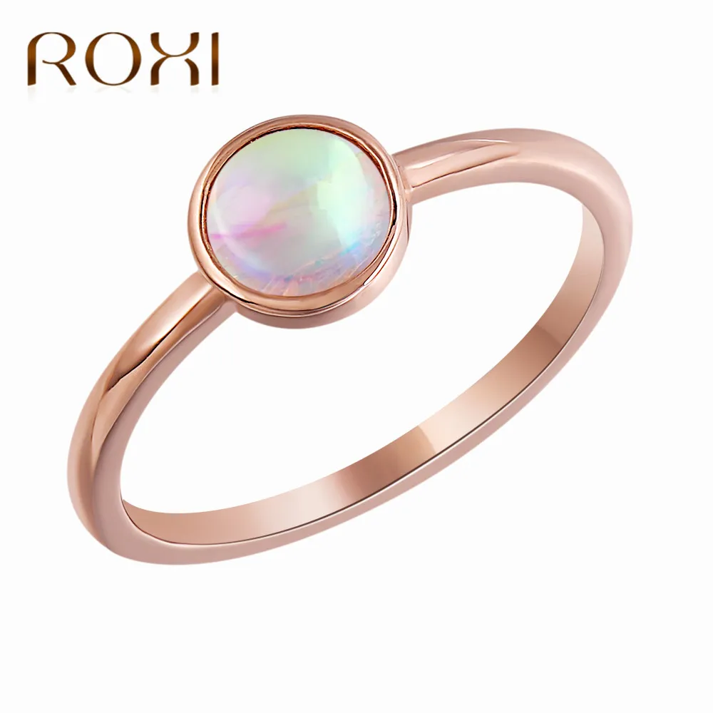 ROXI розового золотого цвета изысканный Бижутерия Мода круглый лунный камень кольцо Шарм anillos mujer обручальное кольцо ювелирные изделия bague