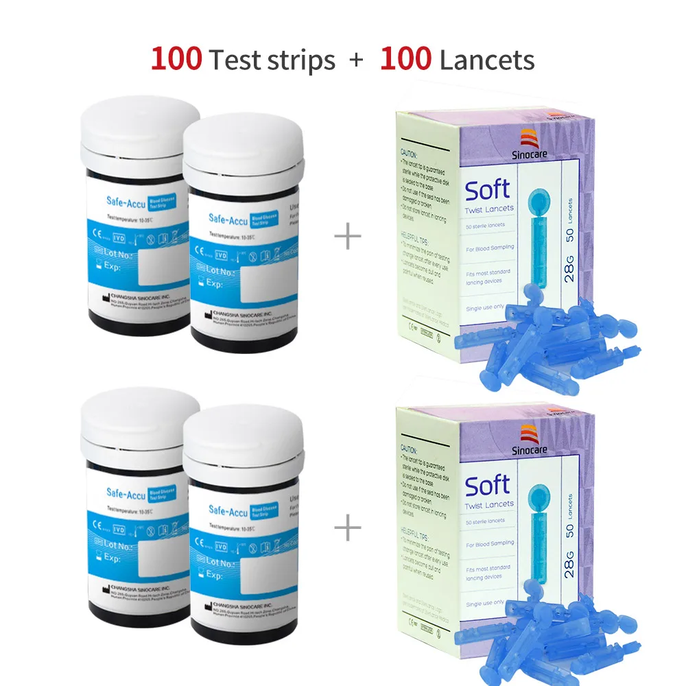 100 test strips Sinocare CE Safe-Accu MMOL/L MG/DL глюкометр тест на диабет er& тест-полоски ланцеты медицинский измеритель уровня сахара в крови - Цвет: 100 test strips