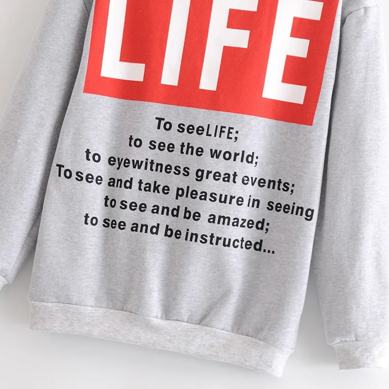 VOGUEIN новые женские повседневные серые теплые толстовки с буквенным принтом