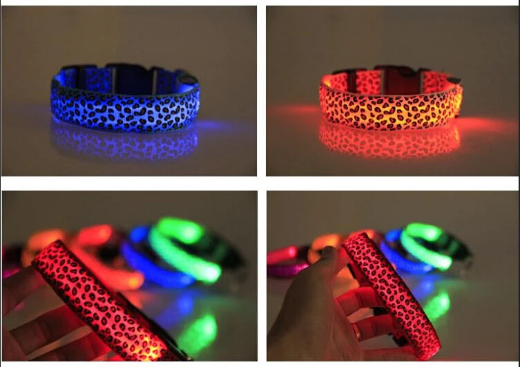 Светодиод для домашних собак светящийся ошейник Леопардовый нейлон ночной