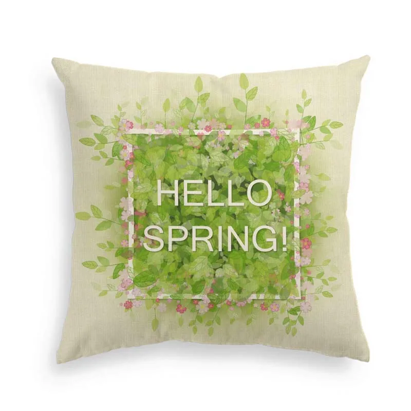 

Hello Spring Pillow Cover Flower Linen Decorative Throw Pillowcase | Invisible Zipper, 18 x 18 Inch Cute Easter Cushion Protecto