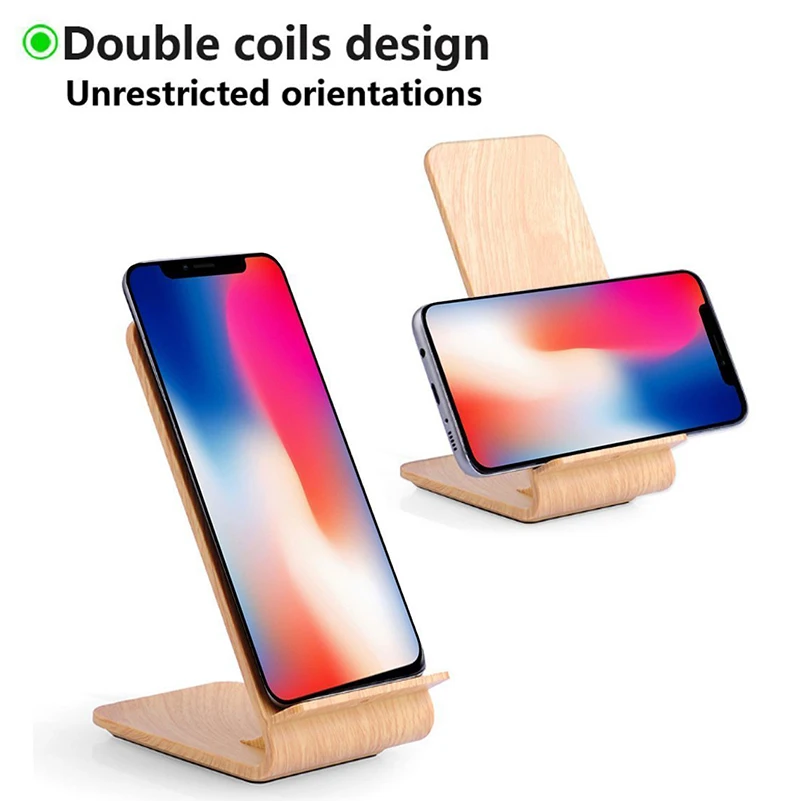 Быстрое беспроводное зарядное устройство с 2 катушками под дерево подставка для