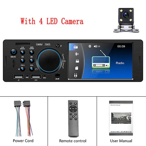 With 4 LED Camera Podofo 1 Din автомагнитола аудио стерео FM Bluetooth MP5 мультимедийный плеер 4," Авторадио TF/AUX/USB 12 В в тире пульт дистанционного управления - Цвет: With 4 LED Camera