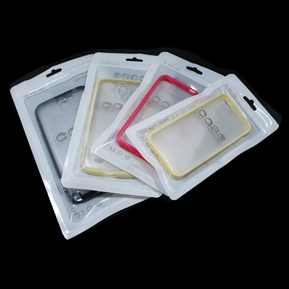 300pcs 4 Sizes White Plastic Cell Mobile Phone Case Packaging Bag Zipper Hang Hole For iPhone 6 5 4 Samsung Galaxy