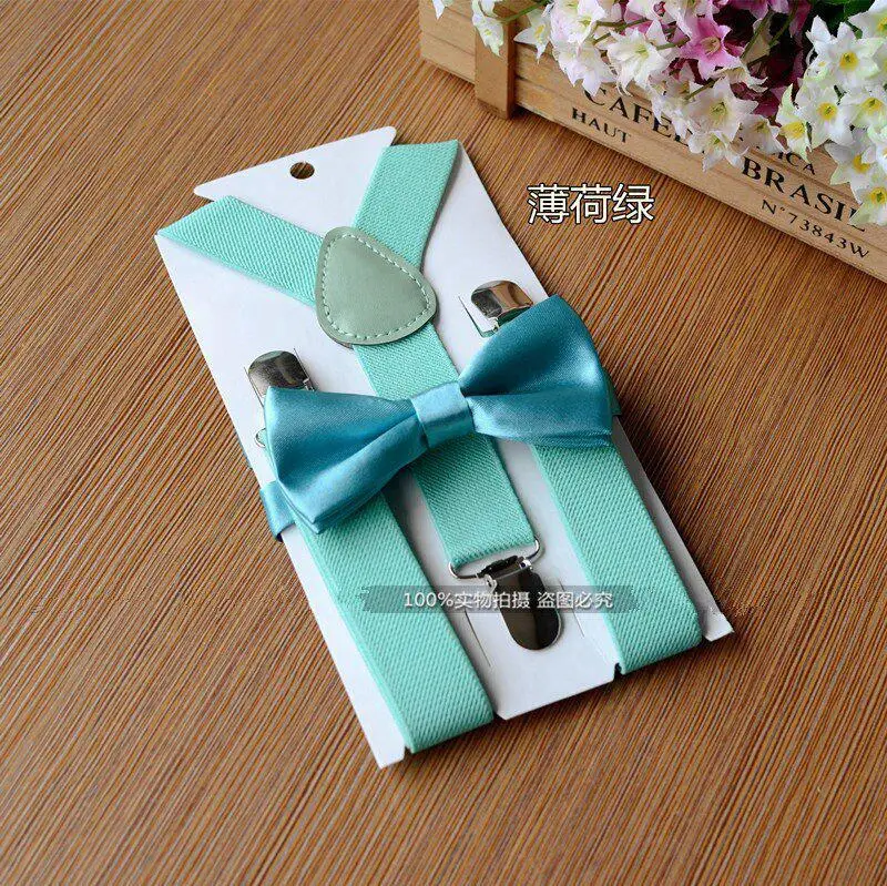 Kids Elastic Suspenders& Bow Tie RetailChildren Matching Tuxedo Suit Boys Girls Costume Adjustable Y-Back Brace Belt for 1-10T - Цвет: 26