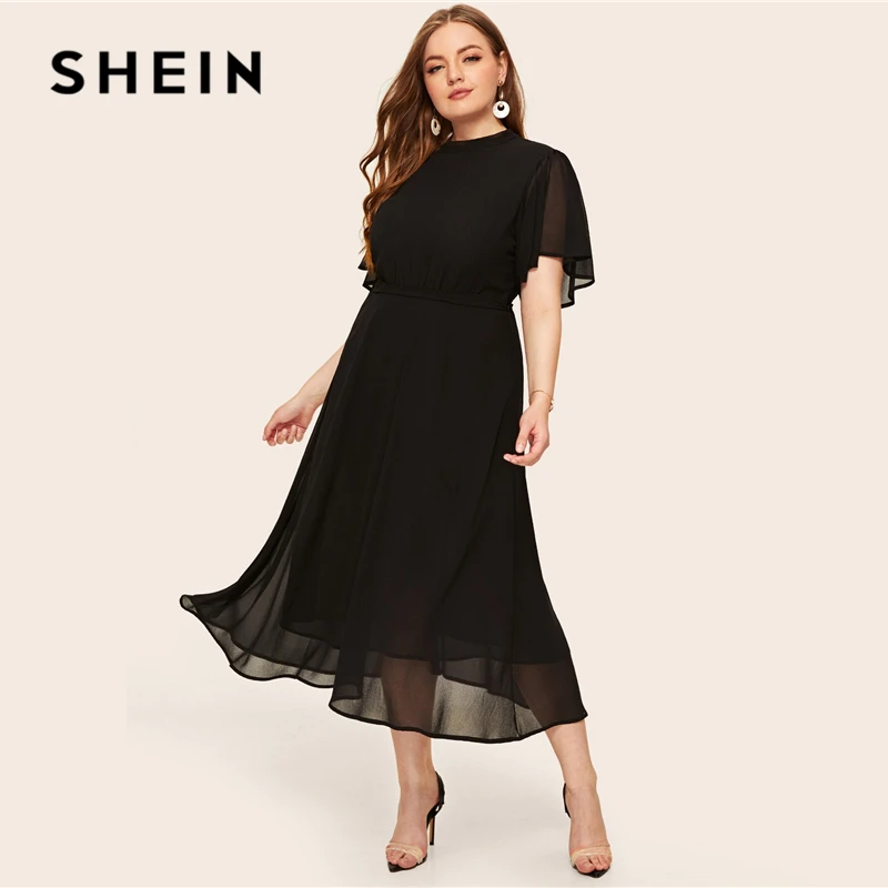 SHEIN Платье С Оригинальным Рукавом Размера Плюс, Элегантное Однотонное Макси Платье