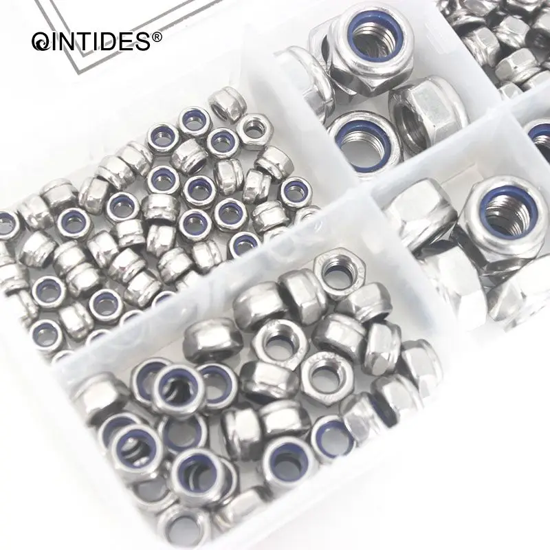 QINTIDES 150 шт./компл. 304 нержавеющая сталь Шестигранная гайка DIN985 самоблокирующийся