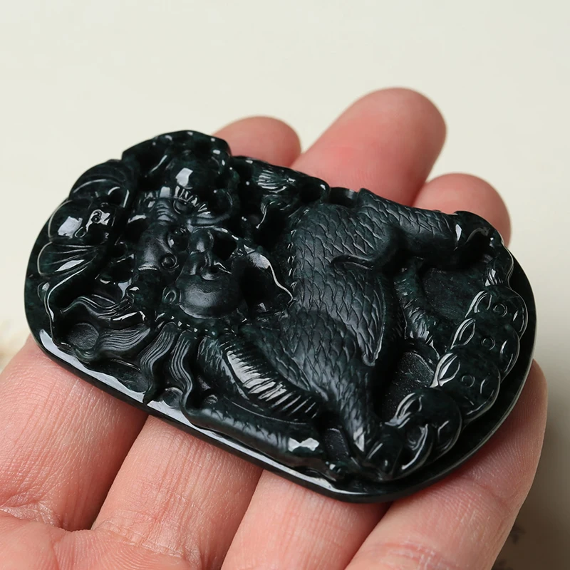 Черный зеленый натуральный ручной резной кулон Кирин/отправить ожерелье|necklace