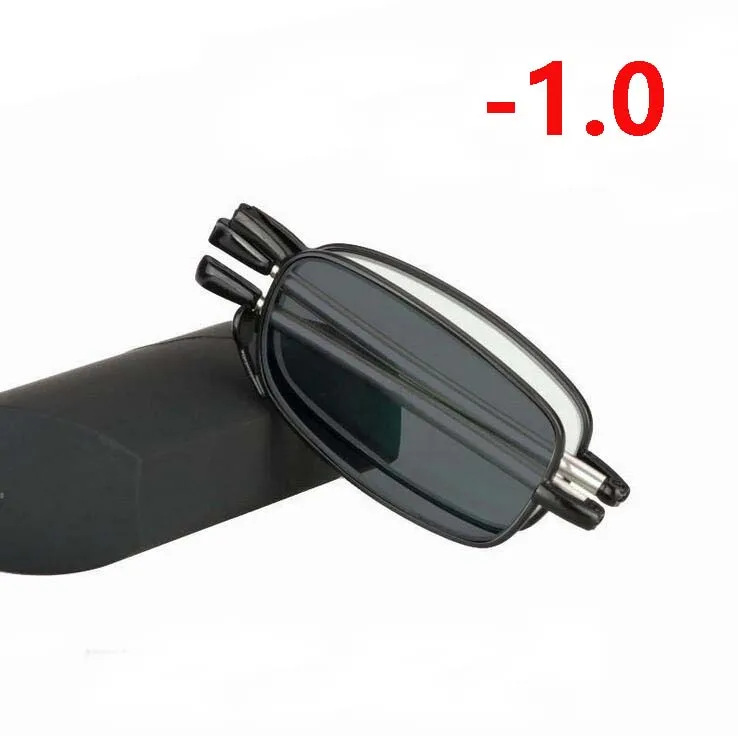 Myopia 100 Мини складной солнцезащитный фотохромный готовые очки для близорукости для мужчин и женщин Квадратные Солнцезащитные очки для близорукости короткие очки oculos de grau - Цвет оправы: Myopia 100