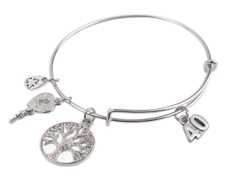 

5PCS Silver Color Tone 40th Birthday Wire Bangle Bracelet #92092