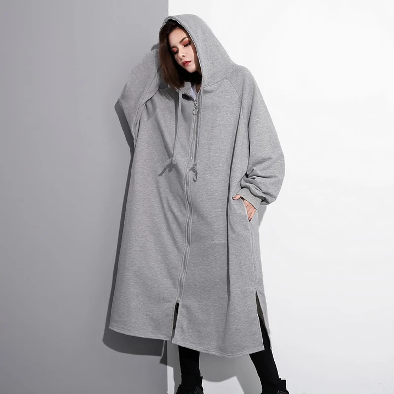 Light Grey ZANZEA, осенние женские толстовки с капюшоном, длинный рукав, свободный свитер, пальто, повседневная верхняя одежда, Женская мешковатая ветровка, одноцветная куртка, Vestido - Цвет: Light Grey