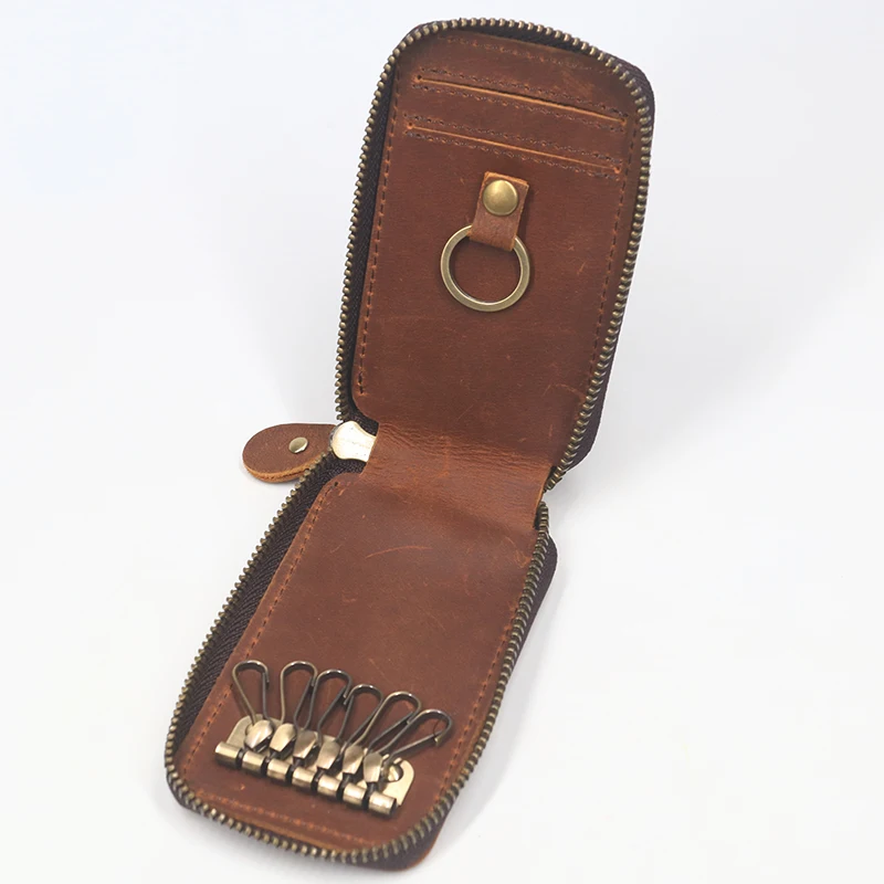 Кошелек для ключей SIMLINE из натуральной кожи Винтажный чехол на молнии Crazy Horse