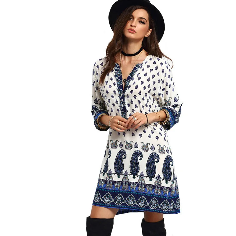 Новый модный принт платье Для женщин потерять Летние платья v образным вырезом