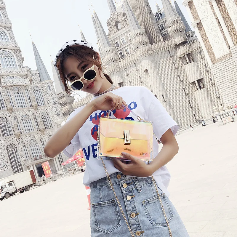 women messenger bags PVC Transparent handbag ladies Purse Shoulder Bag crossbody laser summer candy jelly 5N2244 | Багаж и сумки