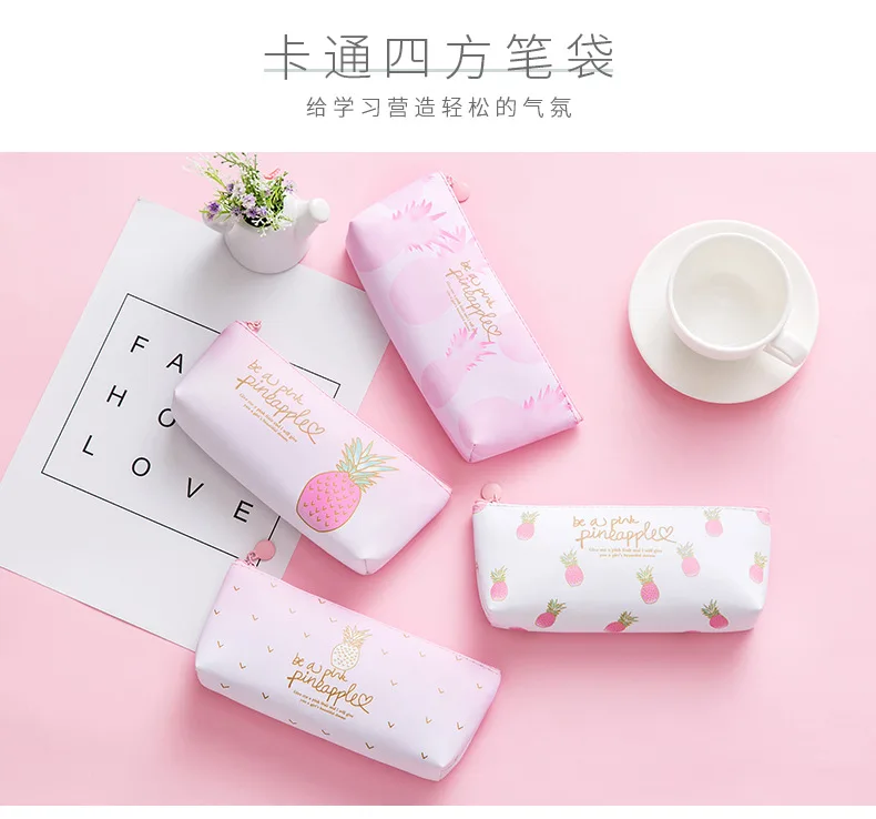 Kawaii из искусственной кожи чехол с рисунком ананаса для девочек на подарок к Хэлло Китти школьный пенал милый пенал Чехол Карандаш сумка, школьные принадлежности канцелярские товары