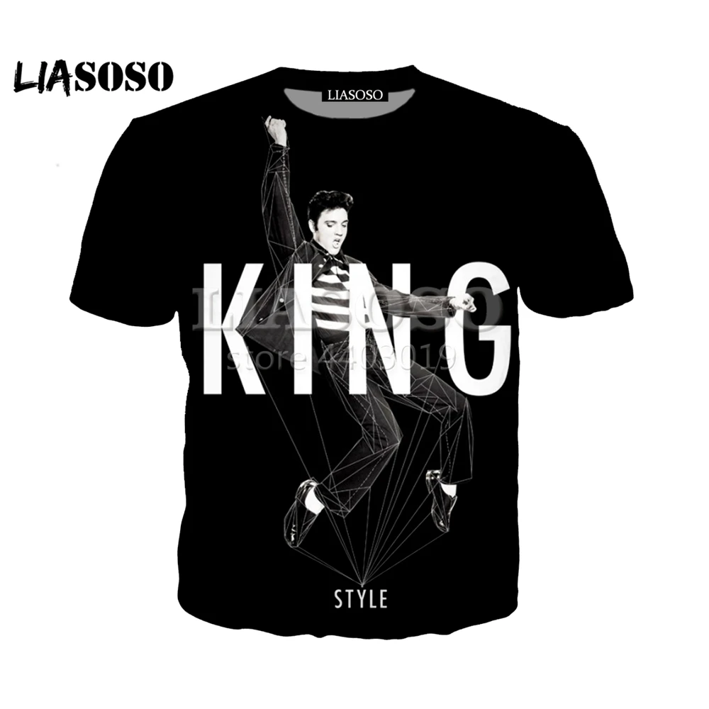 Новинка лета 2018 футболка liaseo с коротким рукавом топ 3D цветным принтом Elvis Presley
