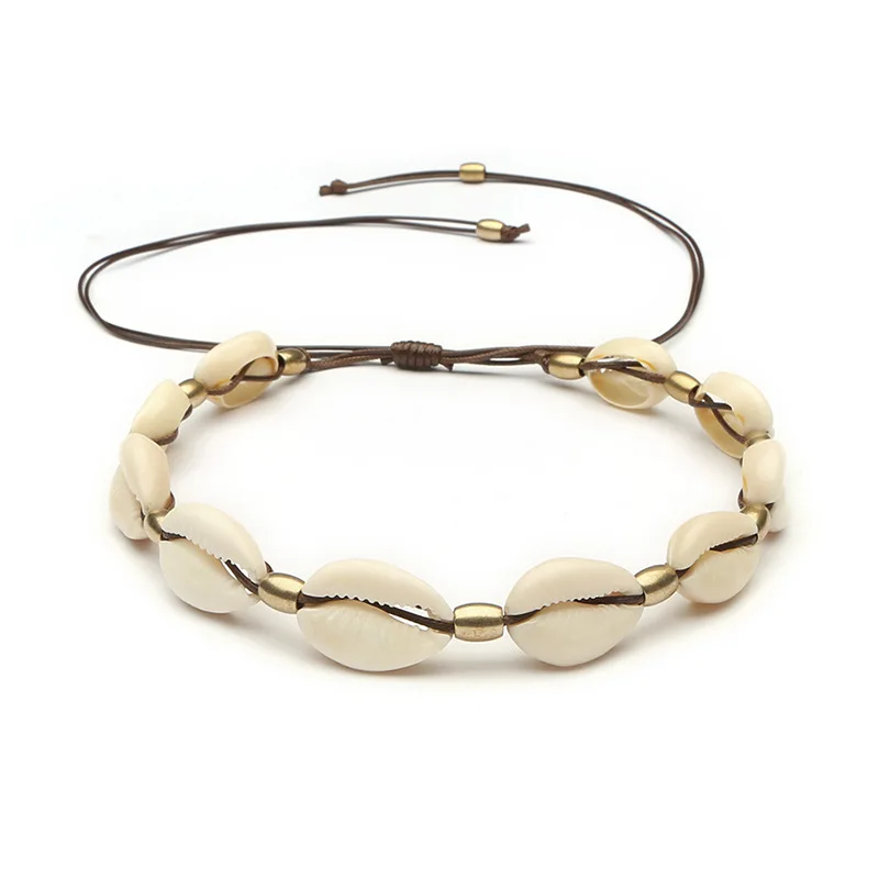 brown rope necklace Модные бусины золотистого цвета раковина Каури колье ожерелье для женщин белый коричневый ожерелье черный ремень ожерелье пляжное ожерелье - Окраска металла: brown rope necklace