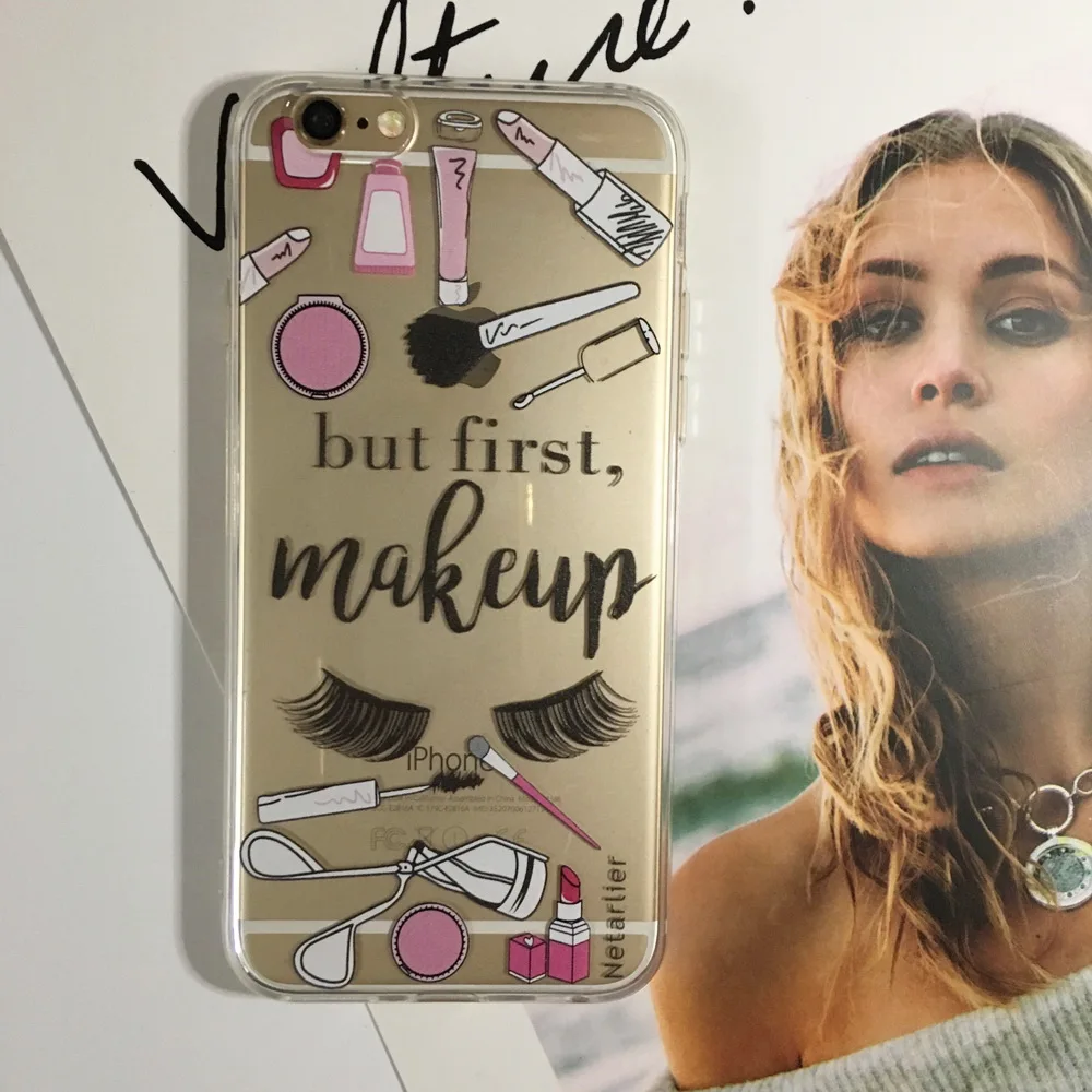 Netarlier New Original Case For iPhone 6 Plus/6s Plus &quotBut First Make Up Painted 5.5 inch Fashion Girl TPU Soft Phone Cover |