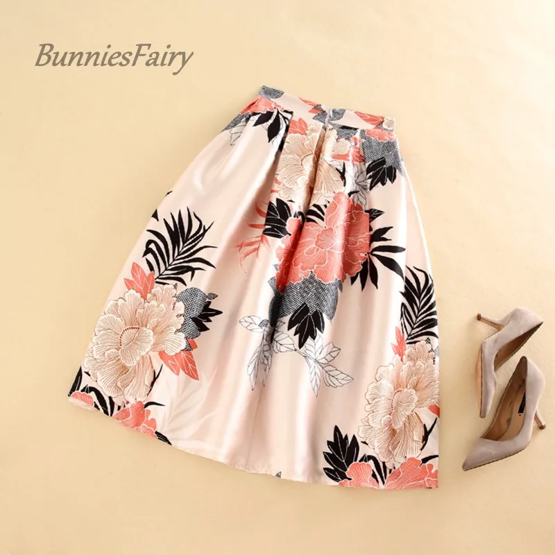 BunniesFairy бренд Осень Новая Элегантная Женская винтажная ретро Цветочная печать миди-юбка с высокой талией Офисная Женская офисная одежда
