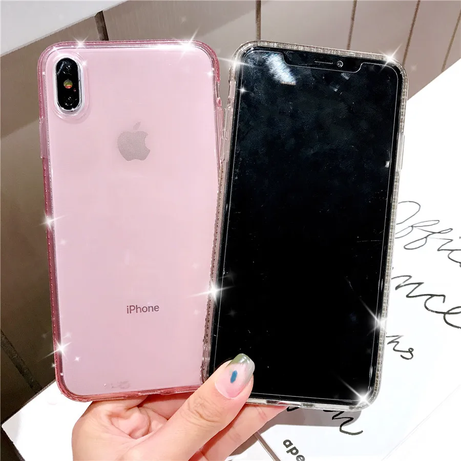 Роскошный блестящий прозрачный чехол со стразами для телефона iPhone 6 6S 8 7 Plus мягкий
